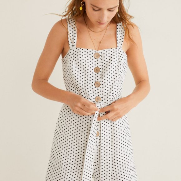 Mango Polka Dot Strap Linen-Blend Romper - Picture 1 of 7